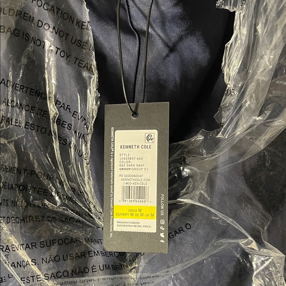 Kenneth Cole Cowl Neck Side Slit Navy Satin Dress Size Medium NWT - Picture 2 of 3